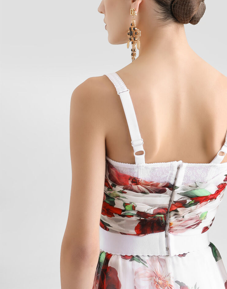 Dolce & Gabbana Rose-print marquisette and chiffon corset top Print F7AX5TIS1Y6
