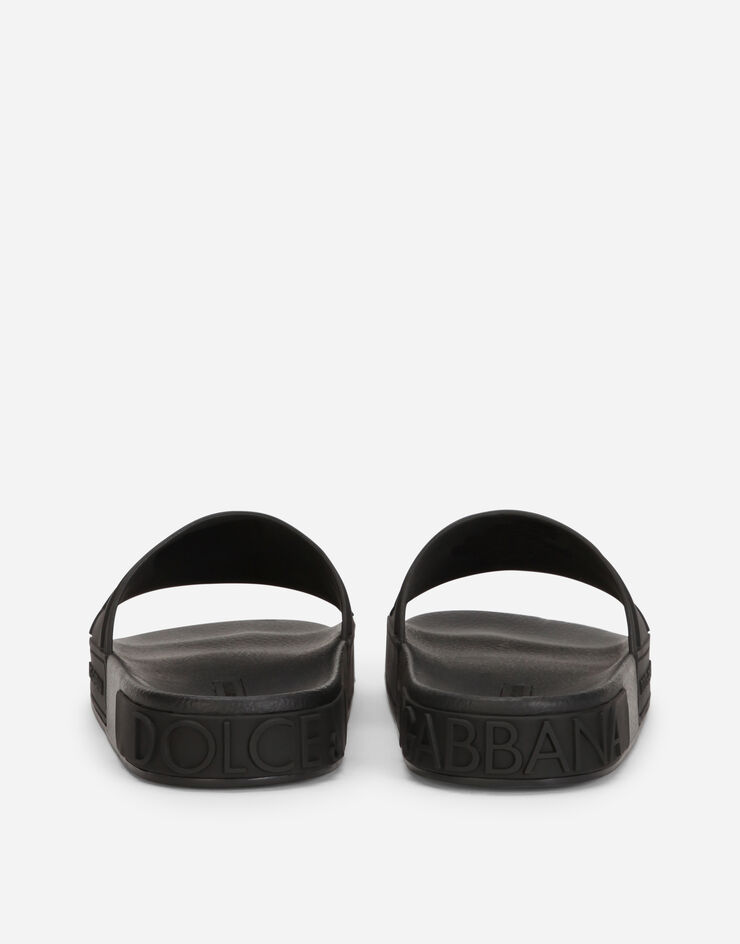 Dolce & Gabbana Rubber beachwear slides with DG logo Black CW0141AX389