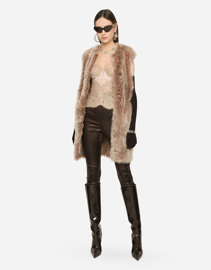 Dolce&Gabbana Shiny satin leggings with branded elastic Brown FTCNATFURMV
