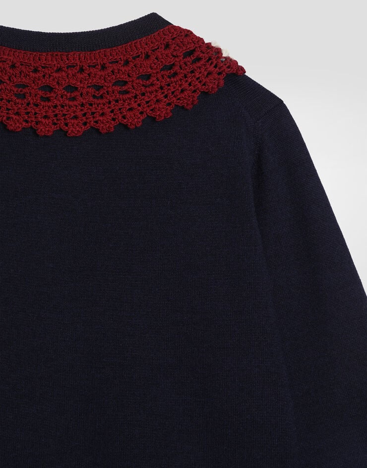 Dolce & Gabbana Wool cardigan with embroidered crochet collar Blue L5KWM9JDVBF