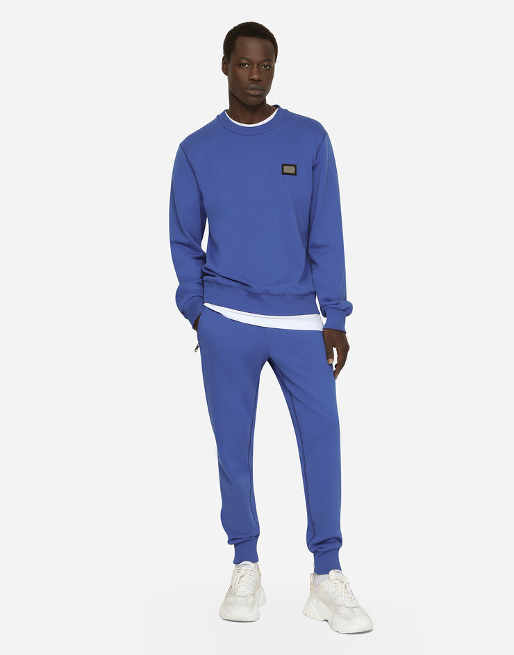 Dolce & Gabbana Felpa jersey con placca logata Blu G9ABJTG7F2G