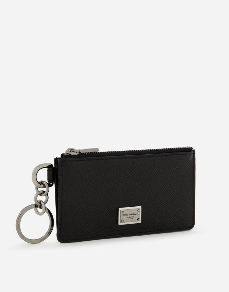 Dolce & Gabbana Porte-cartes en cuir de veau avec anneau et plaquette à logo Noir BP2524AG219