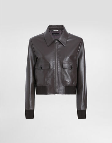 Dolce & Gabbana Short plongé nappa leather jacket Brown F9S32LHULWM