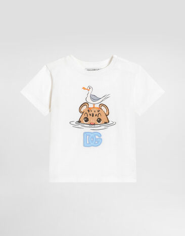 Dolce & Gabbana Jersey t-shirt with leopard print and DG patch White L1JT7WG7PNH