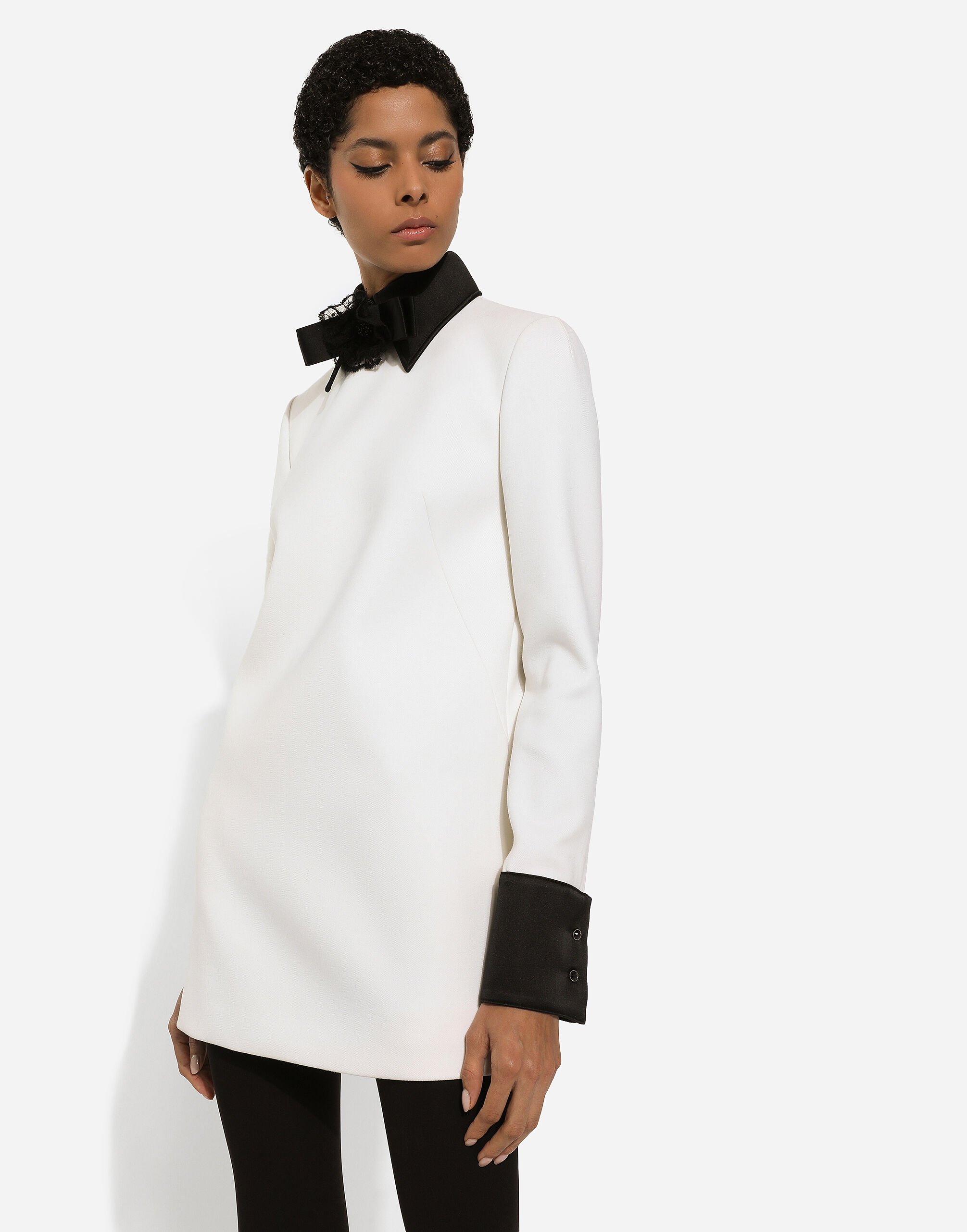 【関税&送料込み】Dolce & Gabbana Woolen Dress With Satin Short woolen dress with satin details in White for Women