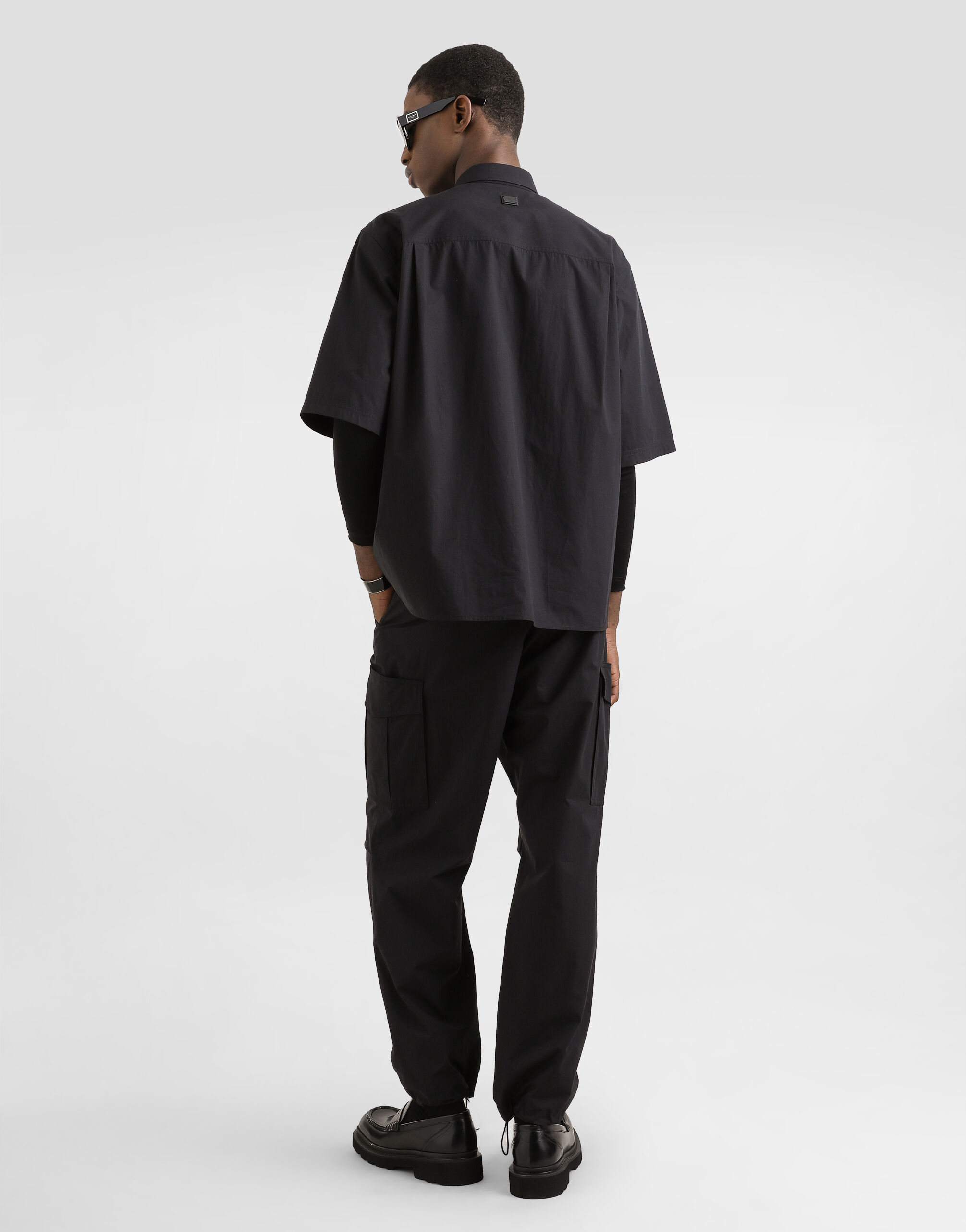 Poplin shirt with tag in Black for Men | Dolce&Gabbana®