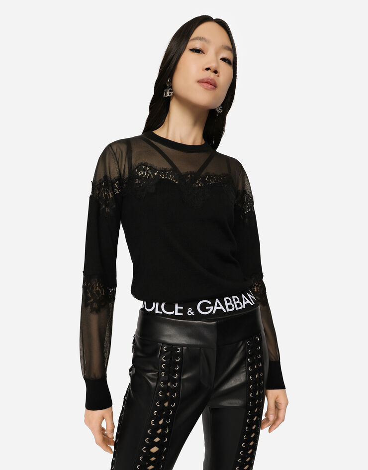Dolce & Gabbana Cashmere, tulle and silk sweater with lace Black FXF72TJCMY0