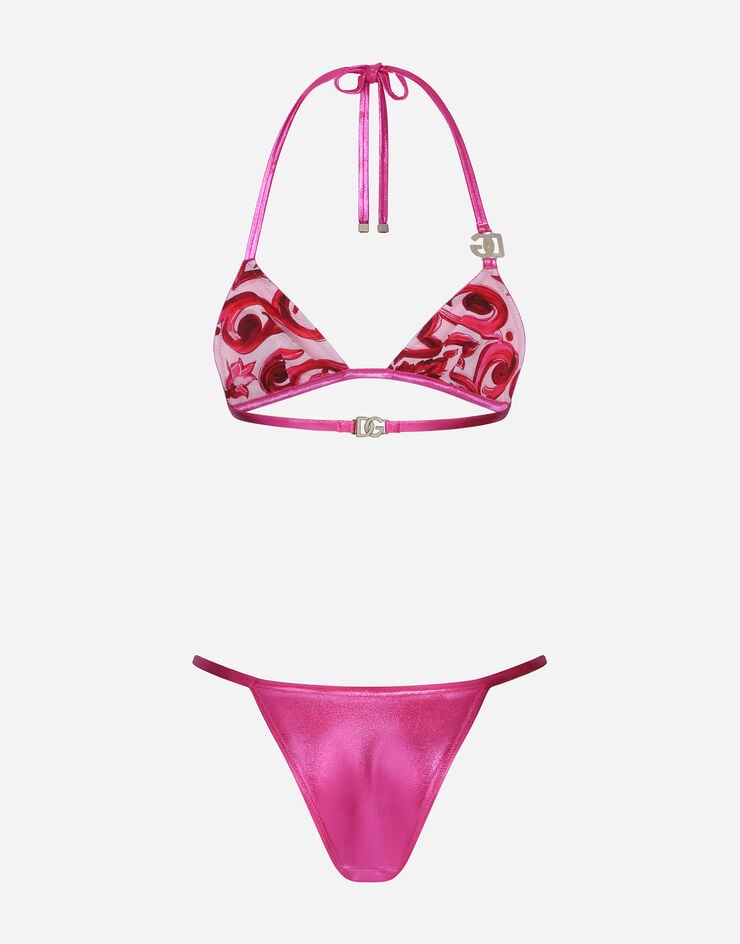 Dolce & Gabbana DG 로고 래미네이팅 트라이앵글 비키니 상의 핑크 O8B76JFUSOV