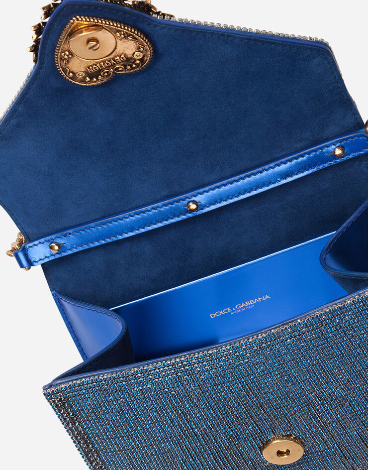 Dolce & Gabbana Small Devotion bag with rhinestone chain Blue BB6711AK829