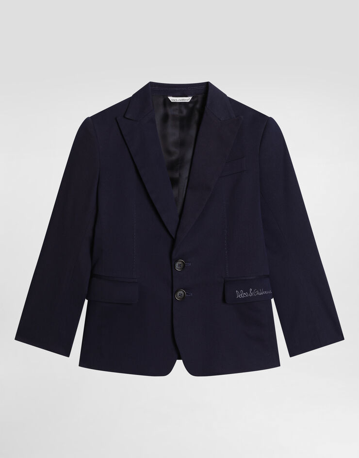 Dolce & Gabbana Single-breasted stretch cotton jacket with Dolce&Gabbana logo Blue L41J85FUFNX