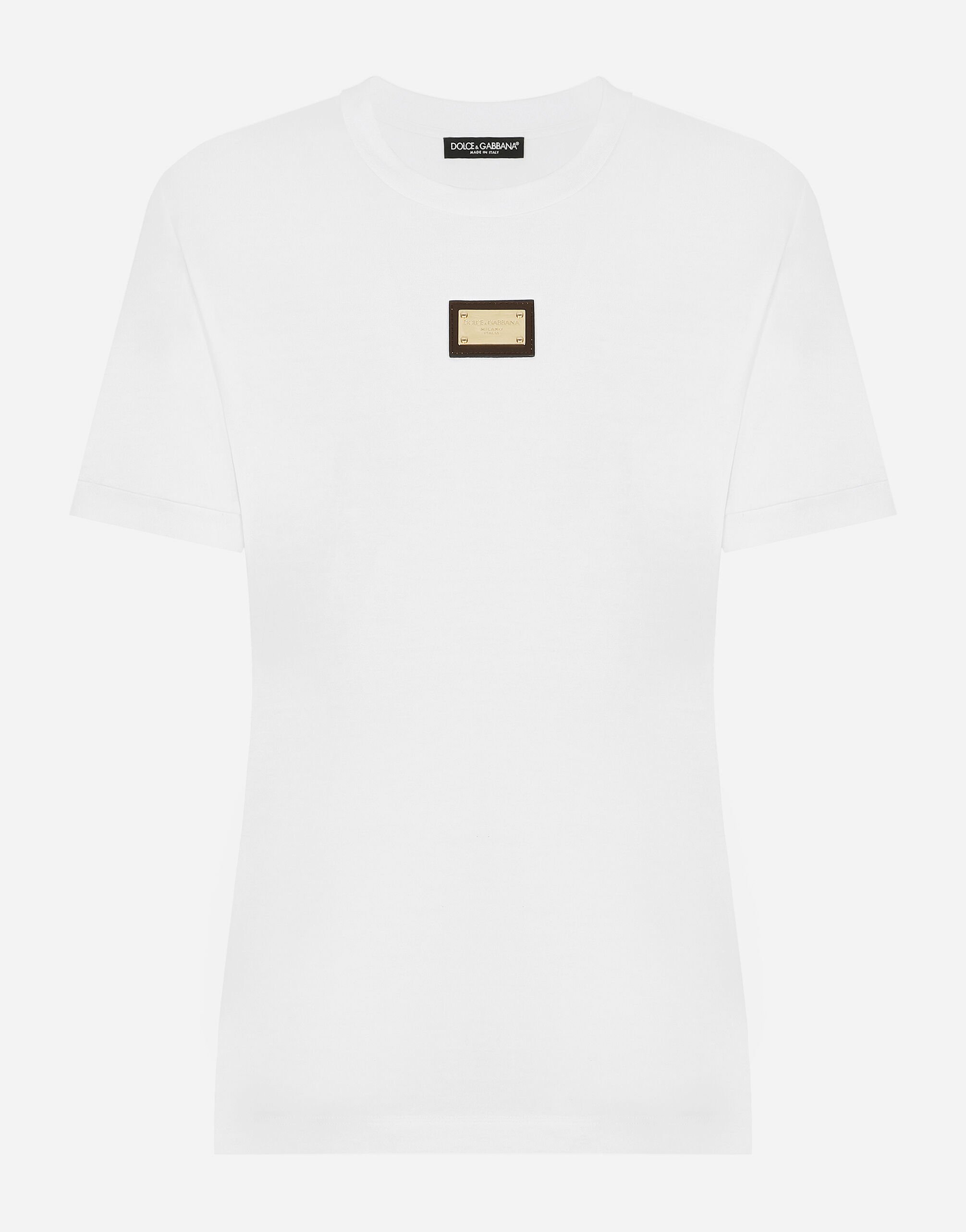 Dolce & Gabbana Jersey T-shirt with DG logo tag Gold WNP4L2W1111