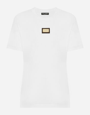 Dolce & Gabbana Jersey T-shirt with DG logo tag Multicolor F4CPKDG8JQ6