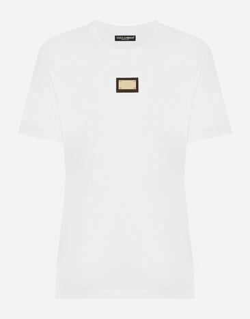 Dolce&Gabbana Jersey T-shirt with DG logo tag White F8N08TFU7EQ