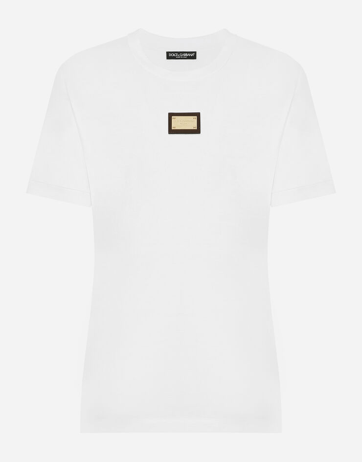 Dolce&Gabbana Jersey T-shirt with DG logo tag White F8N08TFU7EQ