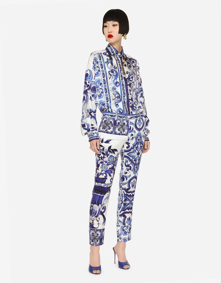 Dolce & Gabbana Pantalón de charmeuse con estampado de mayólica Multicolor FTAMUTHPABR