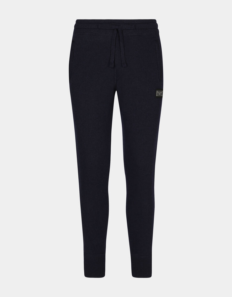 Dolce & Gabbana Wool and cashmere knit jogging pants Blue GXO34TJEMQ3