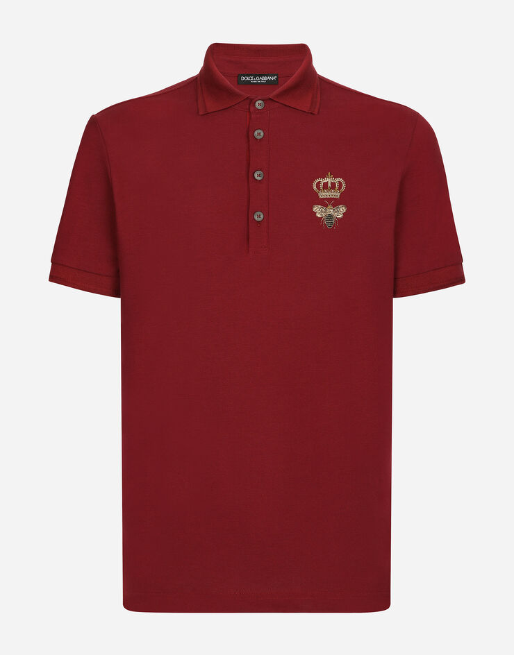 Dolce & Gabbana Cotton piqué polo-shirt with embroidery Bordeaux G8LZ1ZG7WUR