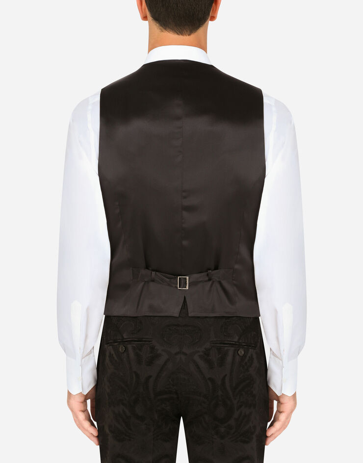 Dolce & Gabbana Three-piece Sicilia-fit suit in stretch jacquard Black GKEJMTFJREA