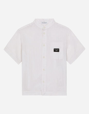 Dolce & Gabbana Linen shirt with logo tag Beige L44S02FU4LG