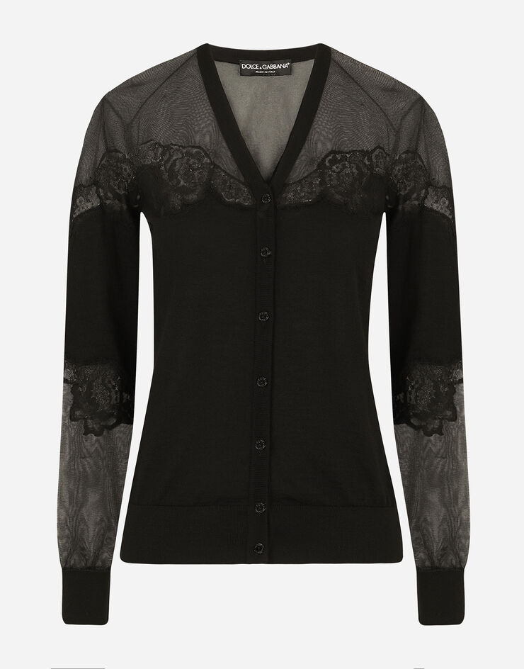 Dolce & Gabbana Cardigan aus Kaschmir, Tüll und Seide mit Spitze Schwarz FXF99TJCMY0