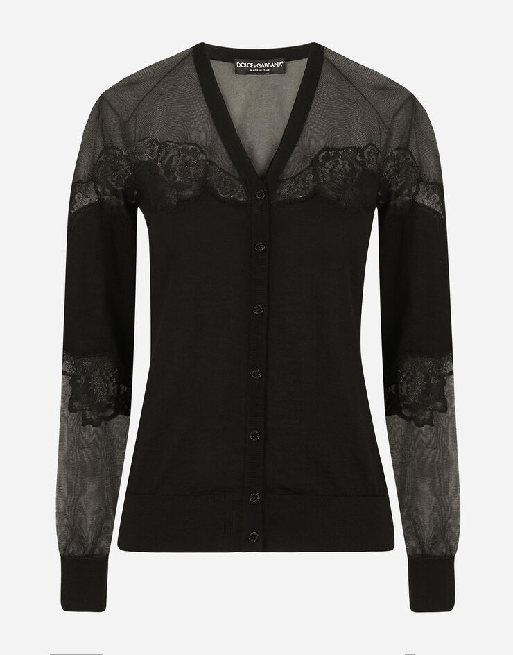 Dolce & Gabbana 蕾丝装饰真丝与薄纱羊绒开衫 黑 FXF99TJCMY0