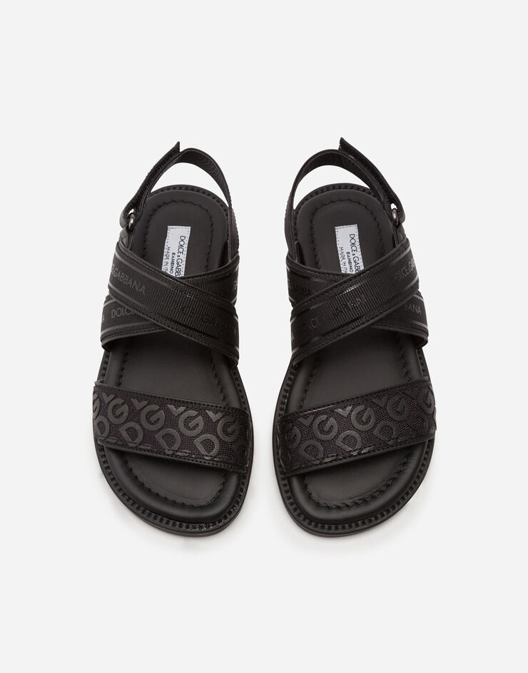 Dolce & Gabbana Calfskin sandals with ribbon logo BLACK DA0906AK692