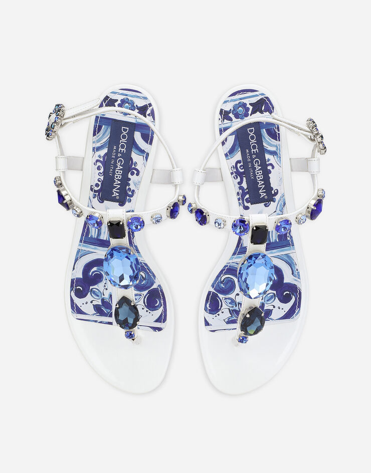 Dolce & Gabbana Sandales entredoigts en cuir verni à broderie Blanc CQ0294AB871