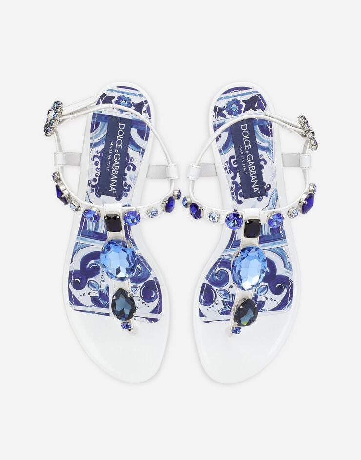 Dolce & Gabbana Patent leather thong sandals with embroidery White CQ0294AB871