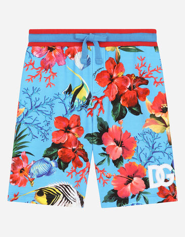 Dolce & Gabbana Jersey jogging shorts with fish and flower print Print L43S86G7L5W