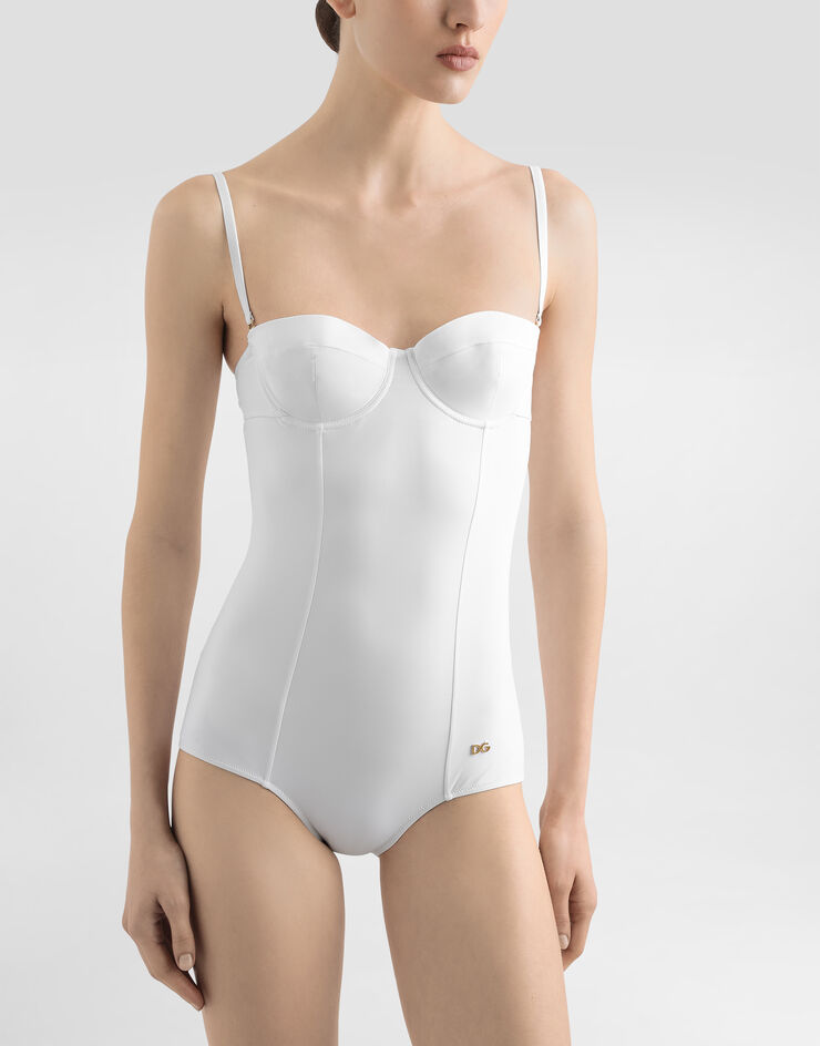Dolce & Gabbana Full swimsuit with balcony neckline BIANCO O9A13JFUGA2