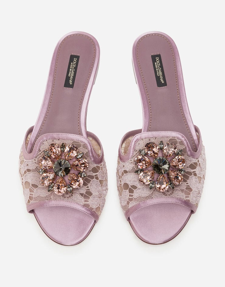 Dolce & Gabbana Lace rainbow sliders with brooch detailing Blush CQ0023AL198