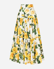 Dolce & Gabbana Long ruffled skirt in yellow rose-print cotton Print F6AHOTHS5NK