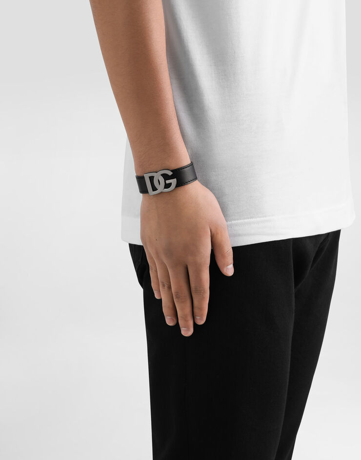 Dolce & Gabbana Pulsera en piel de becerro con logotipo DG Negro BJ0815AP599