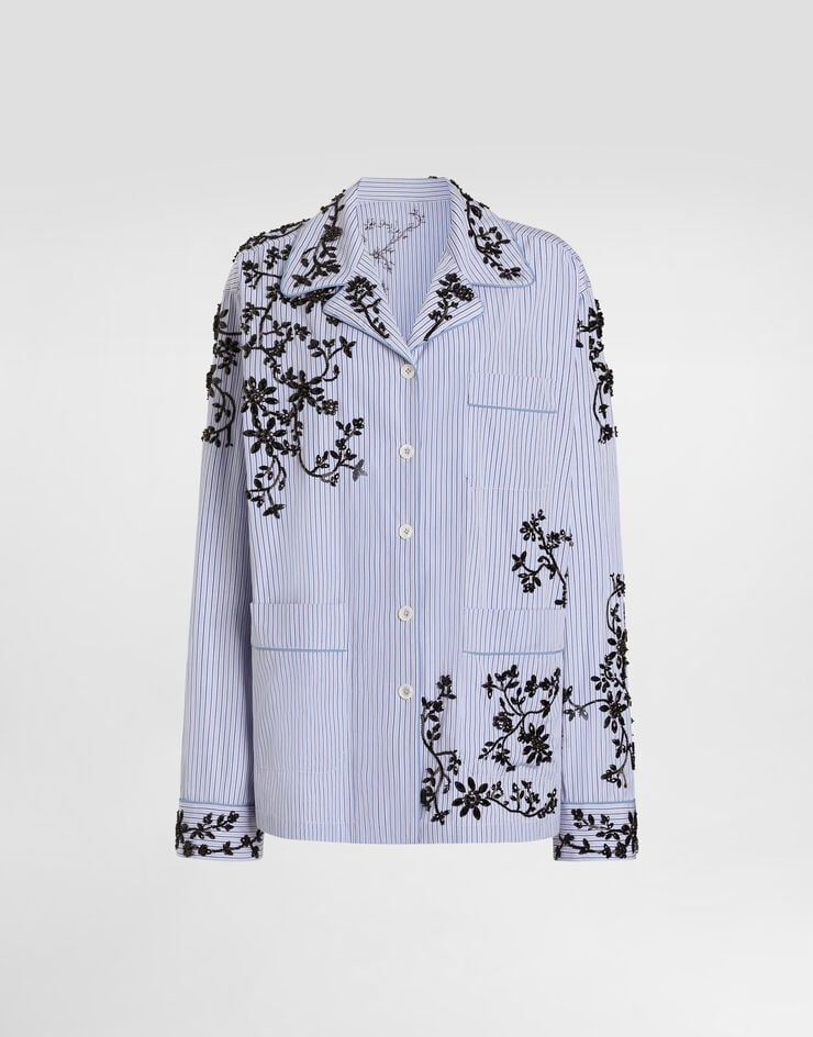 Dolce & Gabbana Cotton vanity shirt with flowers embroidery Multicolor F5U42ZGDDRZ