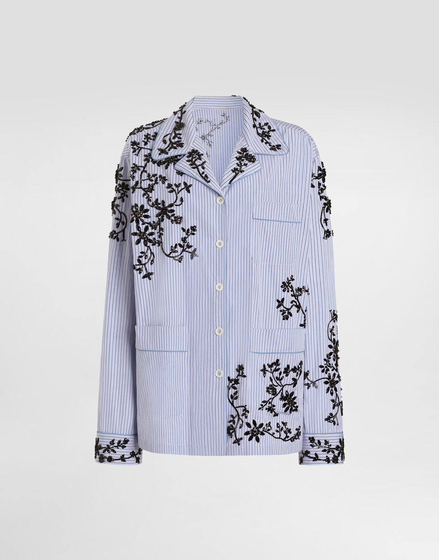 Cotton vanity shirt with flowers embroidery