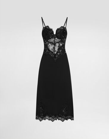 Dolce & Gabbana Lace and charmeuse calf-length slip dress Black F6JTATFUABF