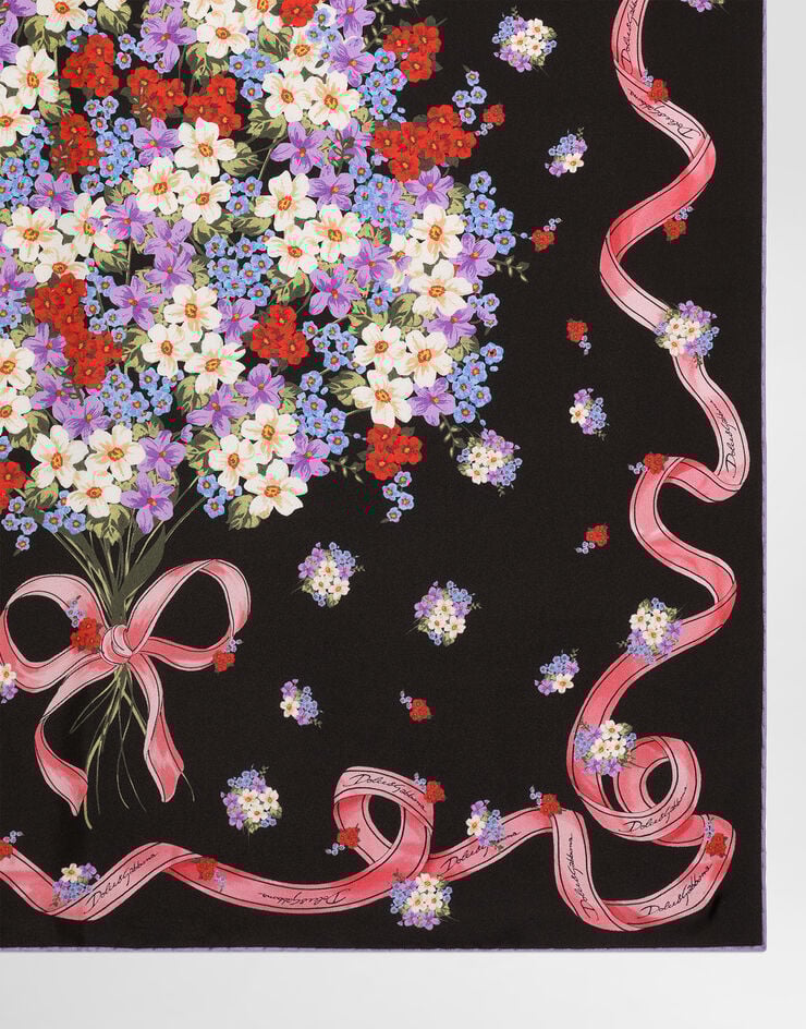 Dolce & Gabbana وشاح من تويل حريري بطبعة بطاقة أزهار صغيرة 70X70 Multicolor FN092RGDDLI