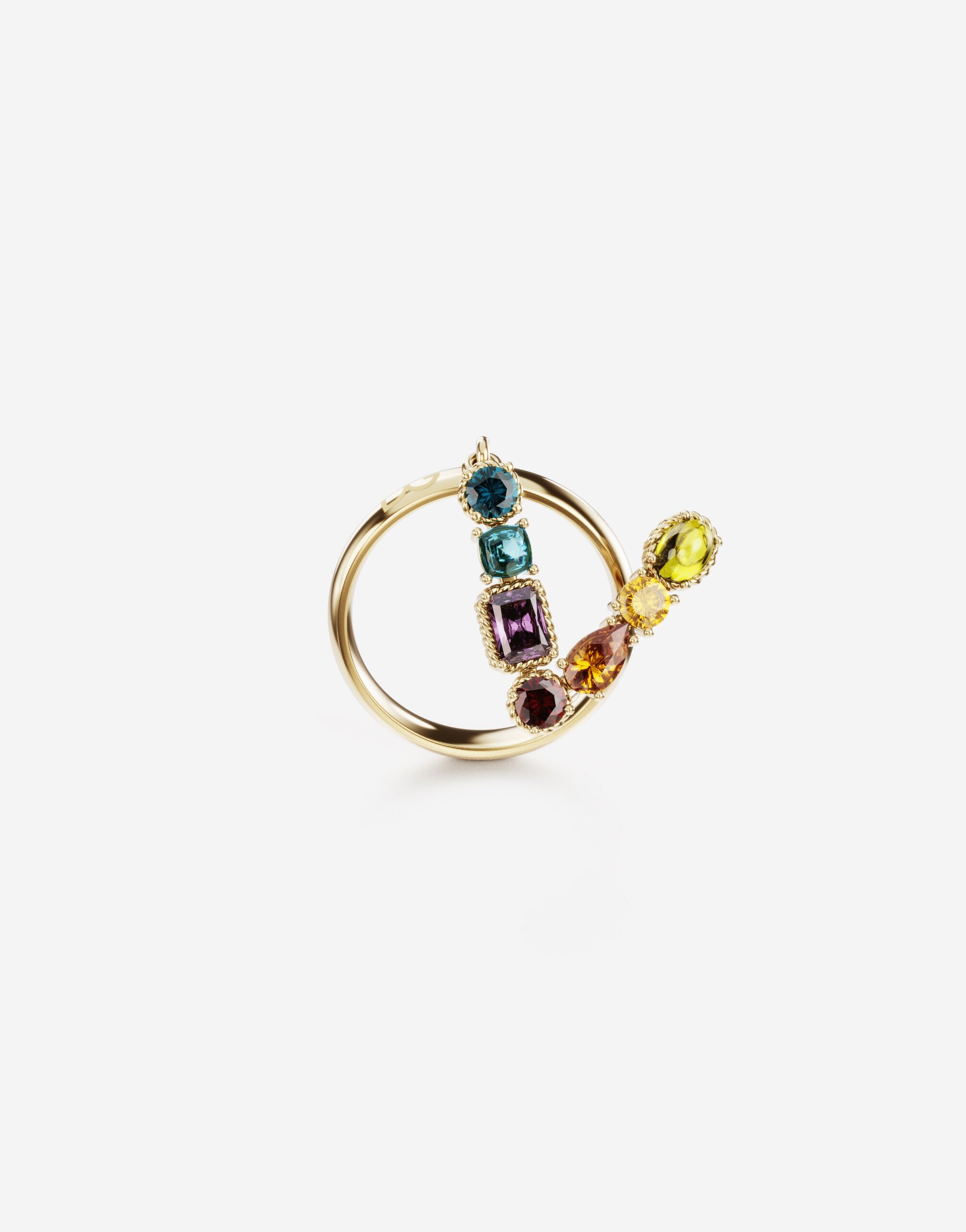 Dolce & Gabbana Rainbow alphabet V ring in yellow gold with multicolor fine gems Gold WRMR1GWMIXU