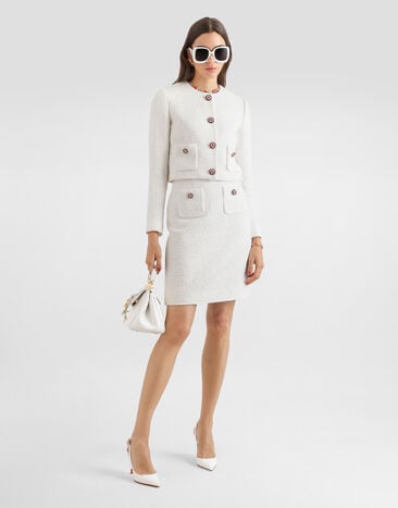 Dolce & Gabbana جاكيت من تويد بقصّة صف واحد من الأزرار مزين بأزرار جوهرية White F27JAZHUMW9