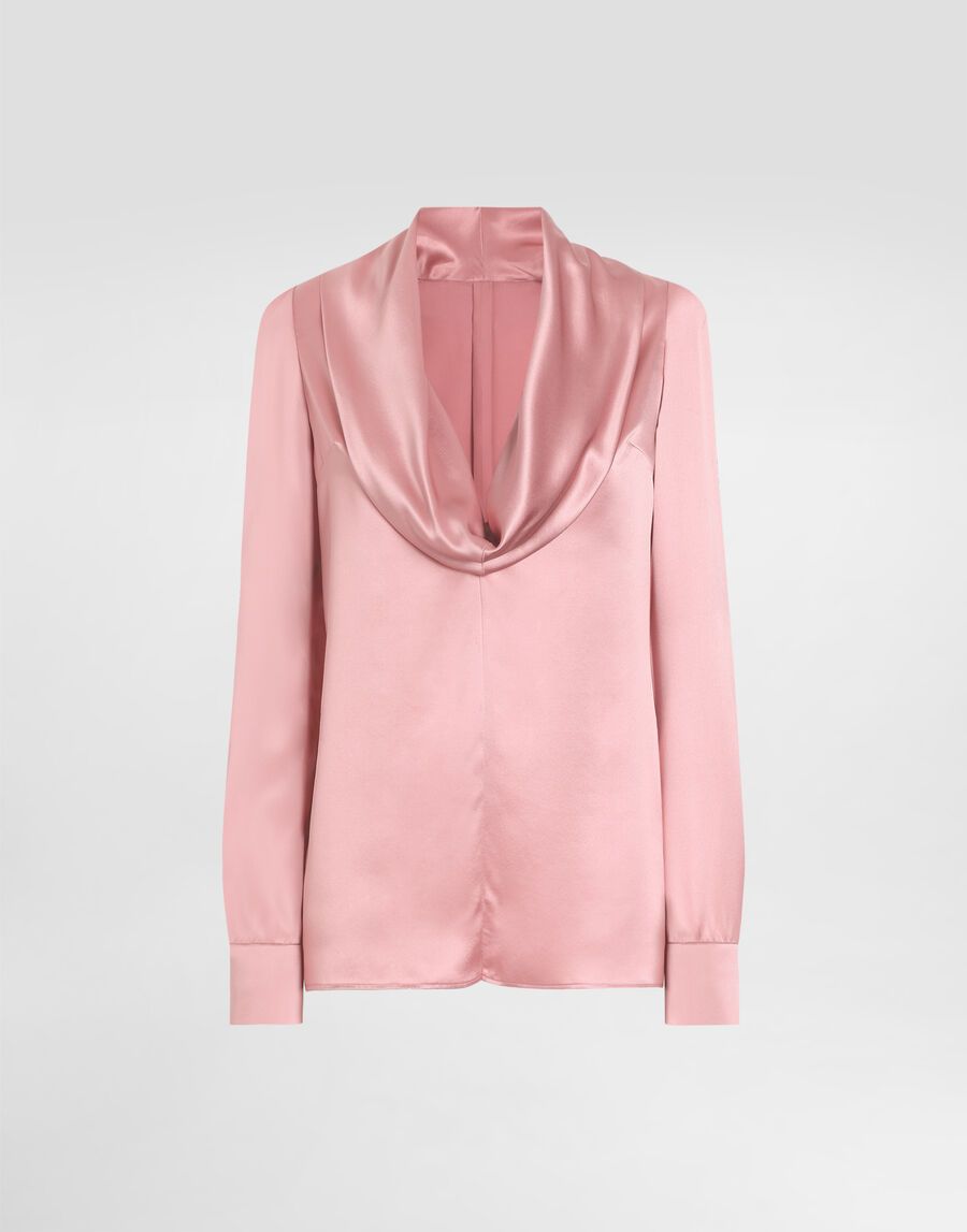 Silk satin blouse with shawl neck