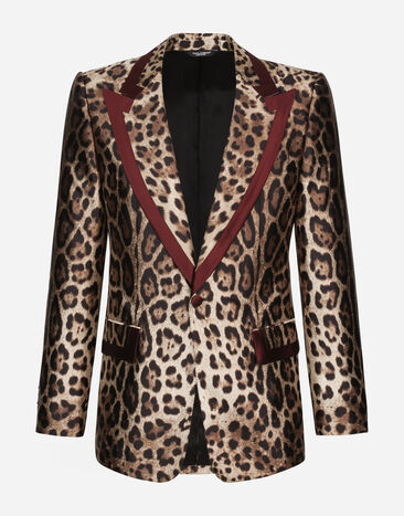 Dolce & Gabbana Chaqueta casinò en mikado de seda con estampado de leopardo Multicolor G2OH2TIS1B8