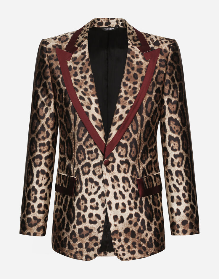 Dolce & Gabbana Chaqueta casinò en mikado de seda con estampado de leopardo Multicolor G2OH2TIS1B8