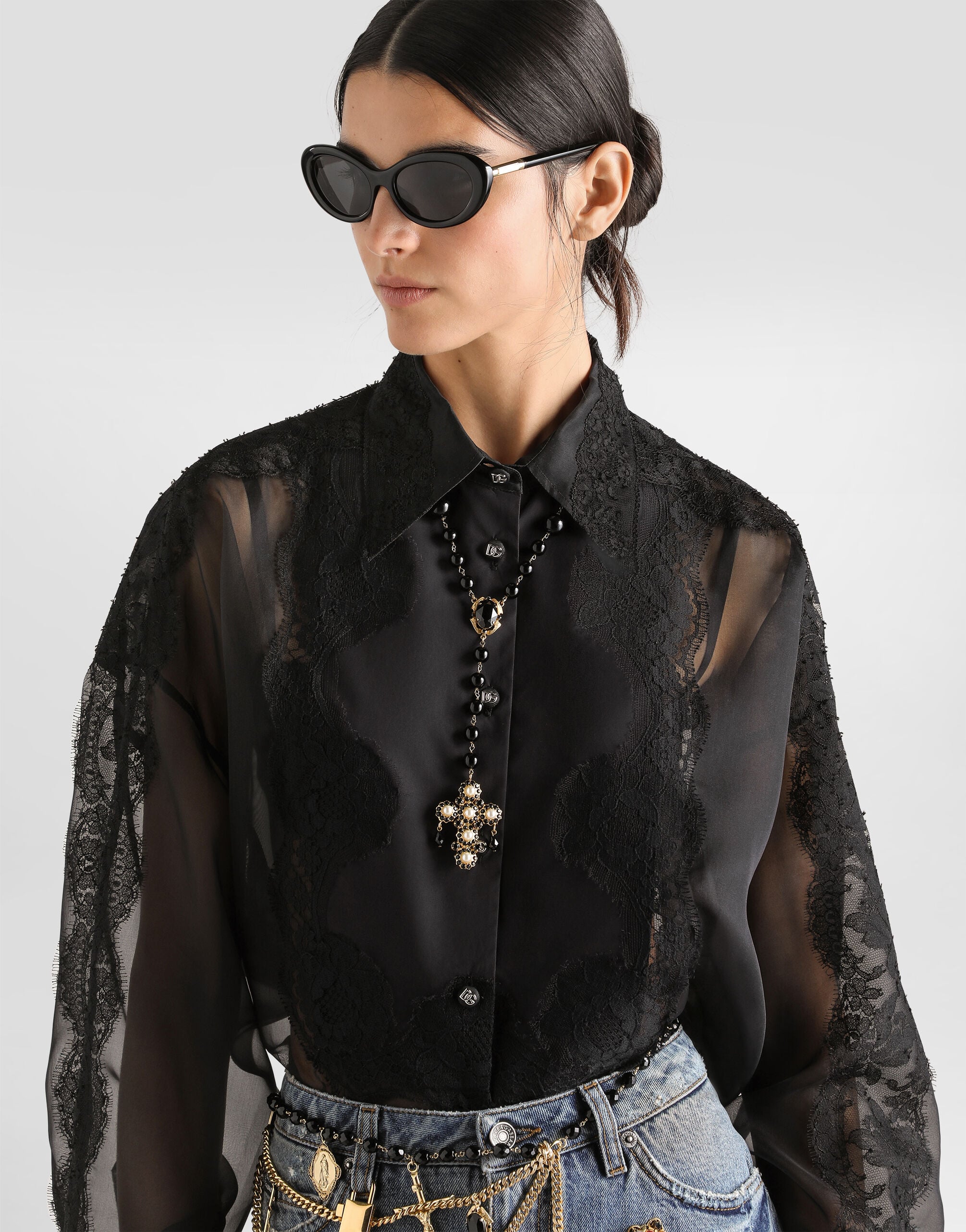 Organza shirt in Black for Women | Dolce&Gabbana® US