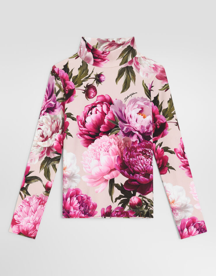 Dolce & Gabbana Peony-print interlock mock-neck top Dolce & Gabbana Peony-print interlock mock-neck top Multicolor L5JTLEG7QZU