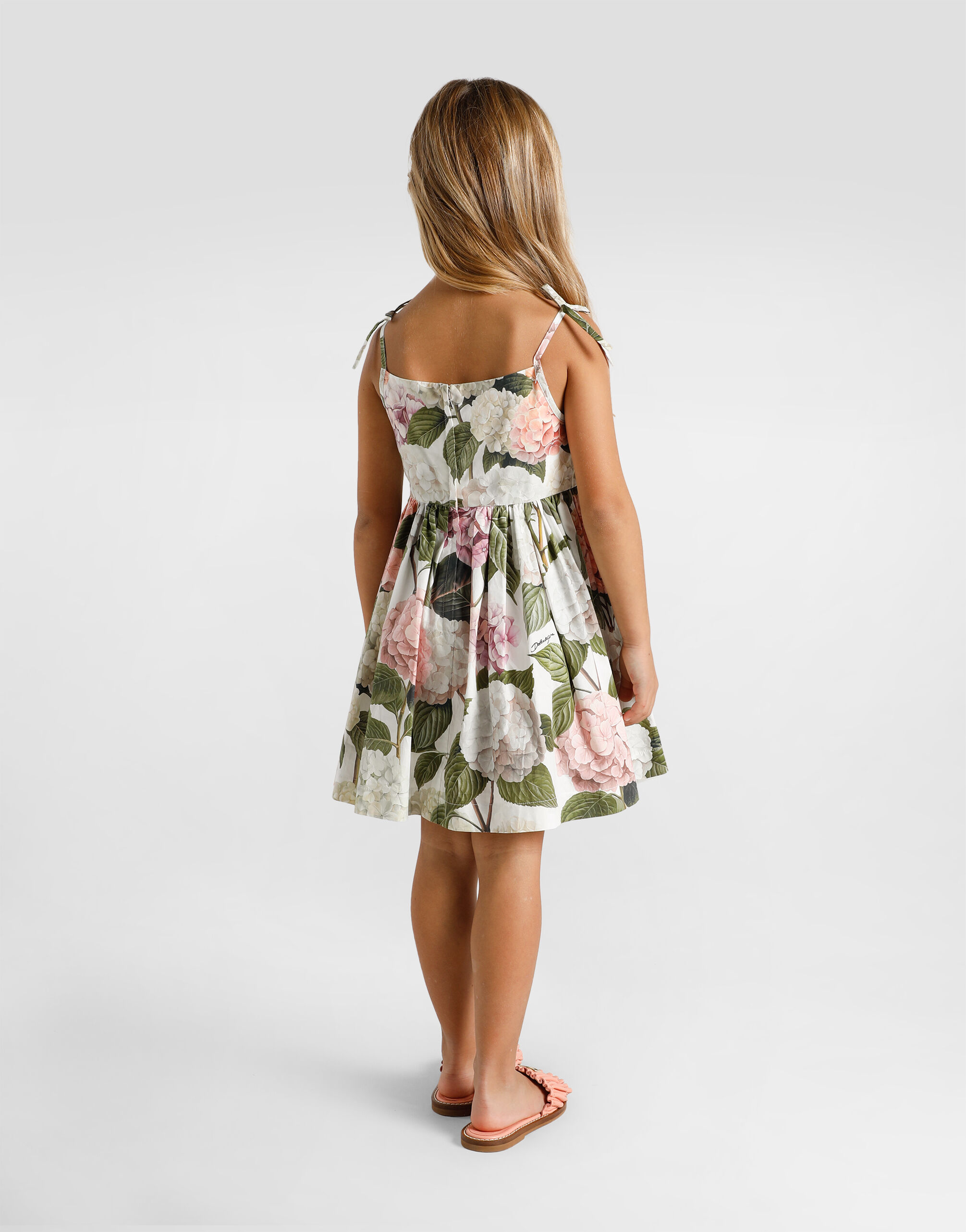 Hydrangea-print poplin dress in Multicolor for Girls