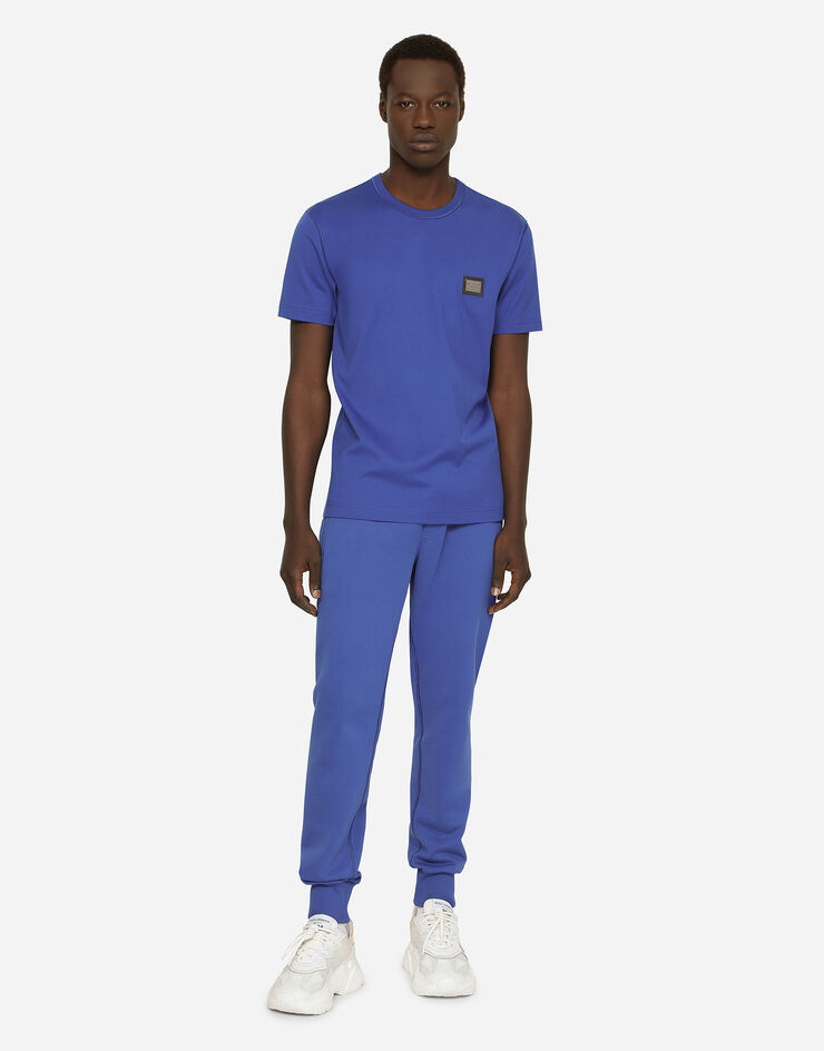 Dolce&Gabbana Jersey jogging pants with branded tag Blue GVXQHTG7F2G