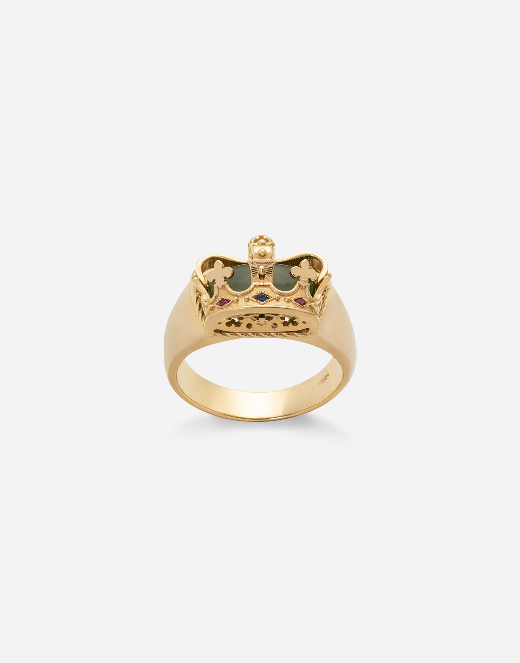 Dolce & Gabbana Anello Crown con corona e giada verde Oro WRLK1GWIE01