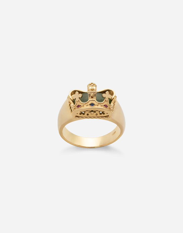 Dolce & Gabbana Crown yellow gold ring with green jade on the inside Gold WRLK1GWNFG1