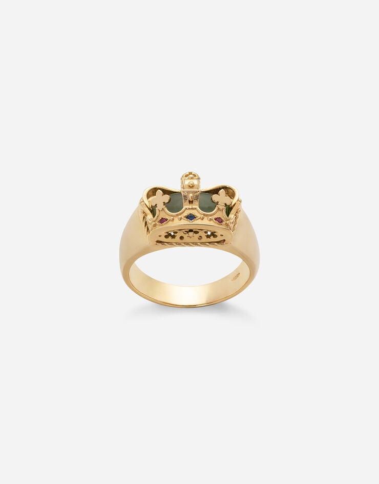 Dolce & Gabbana CROWN 皇冠造型绿色玉石戒指 金 WRLK1GWNFG1