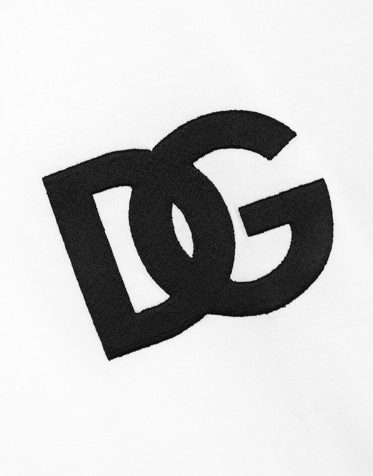 Dolce & Gabbana Camiseta de cuello redondo en algodón con bordado DG Blanco G8PJ4ZHU7MA